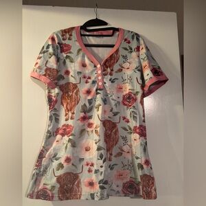 EUC Shirley and Stone Floral and cow Print short sleeve and jogger pajamas
